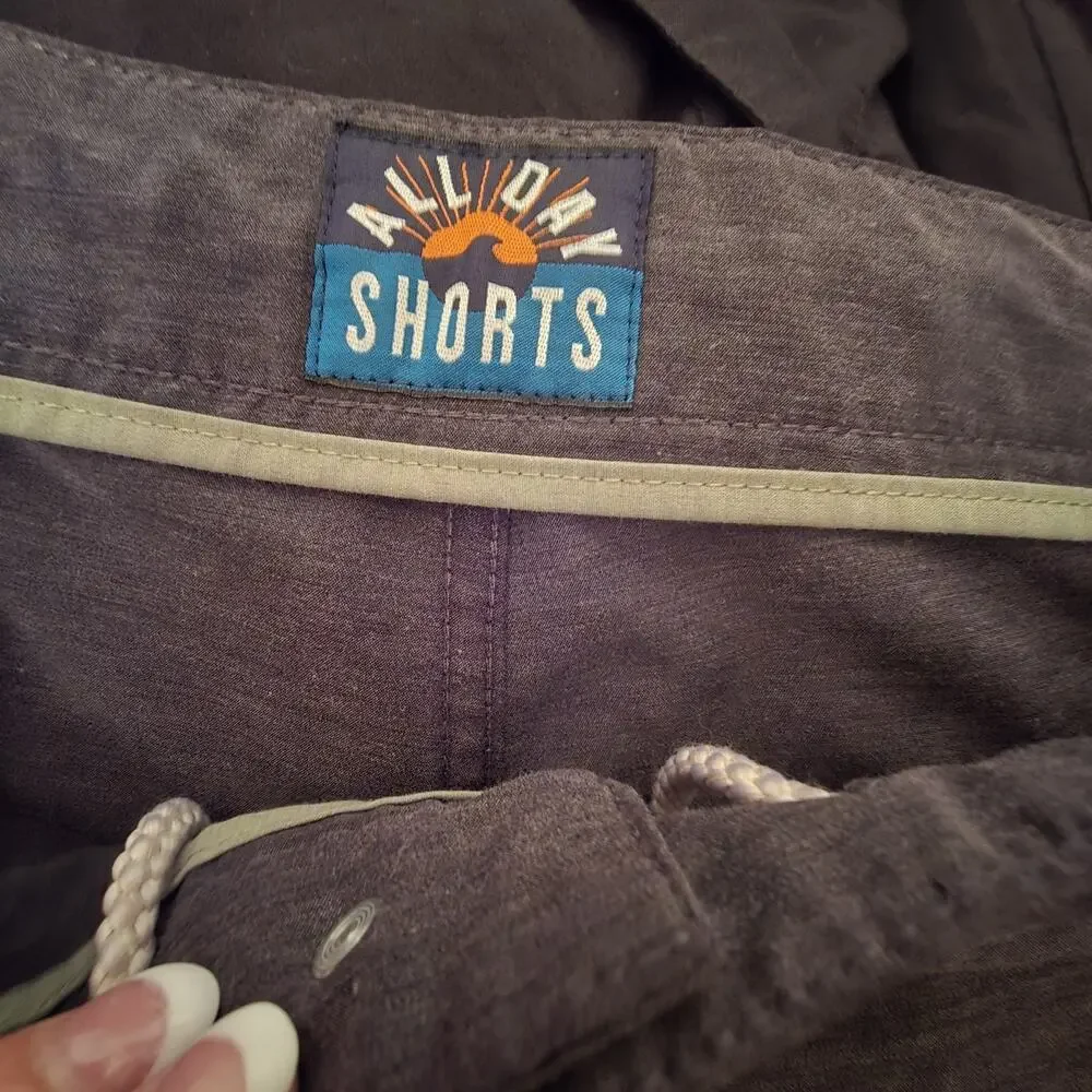 Faherty All Day Shorts Mens 38 Gray Brown Drawstring Stretch Casual 8” Inseam